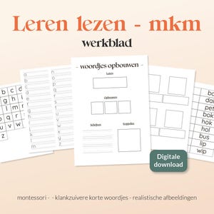 LEREN LEZEN WERKBLAD - Montessori - mkm woordjes - schrijfoefening - thuisonderwijs