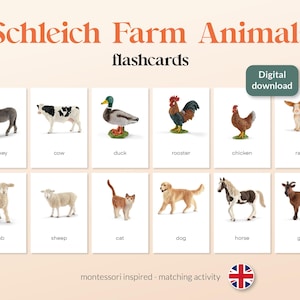 SCHLEICH FARM ANIMALS - 20 cartões A6 Montessori correspondentes - para impressão - inglês