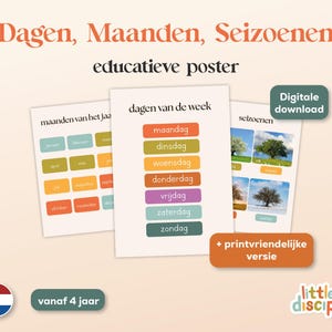 TAGE, MONATE, JAHRESZEITEN || Aufklärungsplakat || druckerfreundliche Version || Montessori-Poster || Niederländisch
