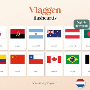 VLAGGEN - 56 A6 Montessori FlashCards - Printables - Nederlands
