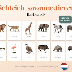 SCHLEICH SAVANNEDIEREN - 14 A6 Montessori Matching Cards - Printables - Nederlands