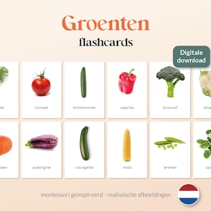 VERDURAS - 35 FlashCards Montessori A6 - Imprimibles - Holandés
