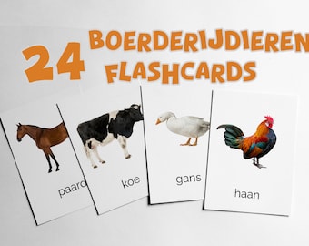 BOERDERIJDIEREN - 24 A5 Montessori FlashCards - Matching Activiteit - Printables - Nederlands