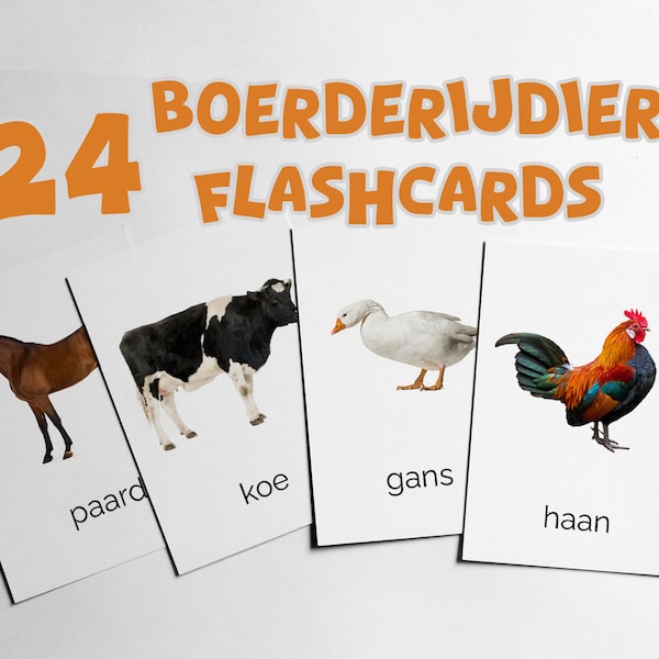 FARM ANIMALS - 24 A5 Montessori FlashCards - Matching Activity - Printables - Dutch