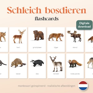 ANIMAUX DE LA FORÊT SCHLEICH - 14 cartes assorties Montessori A6 - Imprimables - Néerlandais