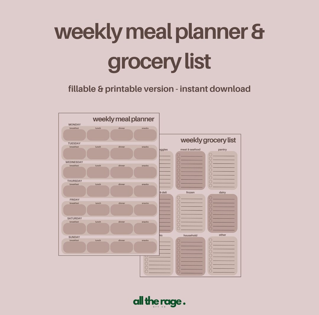 Weekly Meal Planner Grocery List Planner Instant Download Grocery Weekly Meal Planner Grocery List Planner Instant Download Grocery