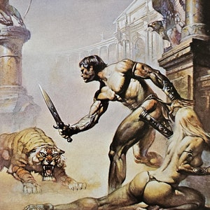 Boris Vallejo, barbaar, tijger, fantasykunst, sciencefiction, vintage boek afdrukken 1979, ex-libris