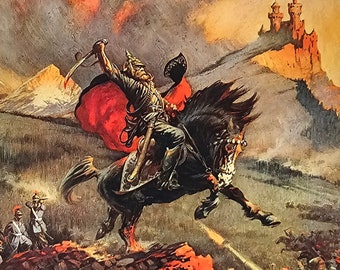 Frank Frazetta, Riding into Battle, Fantasy Art, 1979 Vintage Book Plate, Print