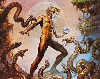 Boris Vallejo, Serpientes, Arte Fantástico, Impresión de Libro Vintage de 1979, Ex libris
