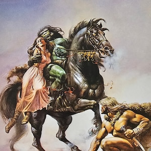 Boris Vallejo, Monster Riding Horse, Fantasy Art, 1979 Vintage Book Print, Bookplate