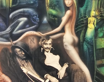 HR Giger, Friedrich Kuhn II, Fantasikonst, Skräck, Science fiction, Vintageboktryck från 1996, Exlibris