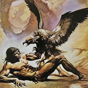 Boris Vallejo, Tarzan aangevallen door gier, fantasykunst, sciencefiction, vintage boekdruk 1979, ex-libris
