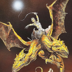 Boris Vallejo, zweiköpfiger Drache, Fantasy Kunst, 1999 Vintage Buchdruck, Exlibris