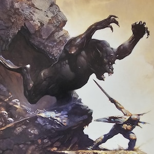 Frank Frazetta, Cave Demon, Fantasy Art, 1999 Vintage Book Print, Bookplate