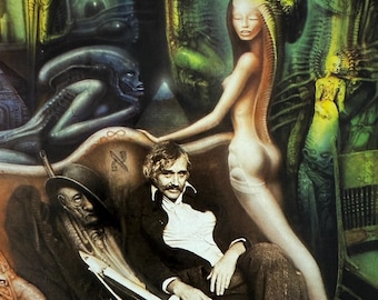 HR Giger, Friedrich Kuhn II, Fantasikonst, Skräck, Science fiction, 2001 (LITEN) Vintage boktryck, Bokexlibris