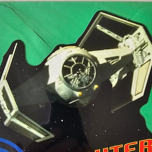 Tarjeta de felicitación vintage de Star Wars, caza TIE, ciencia ficción, 1997