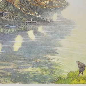 The Wind in the Willows, Ratty, Mole, River, Lake, Inga Moore, 2000 Vintage Book Print, Bookplate