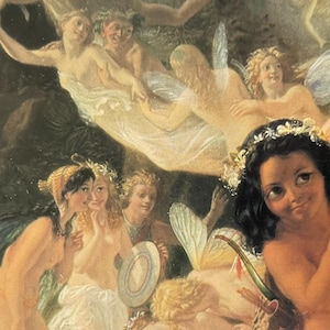 Feeën, de ruzie van Oberon en Titania, fantasykunst, vintage ansichtkaart 1994