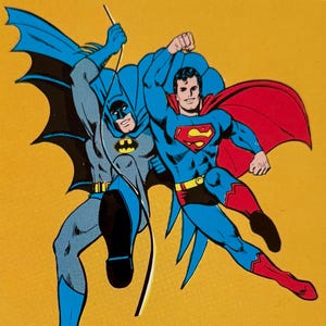 Batman e Superman, buoni amici, DC Comics, supereroe, 1981, cartolina d'epoca