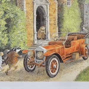 The Wind in the Willows, Badger,  Ratty,  Mole, Mr Toad, Classic Car, Inga Moore, 2000 Vintage Book Print, Bookplate