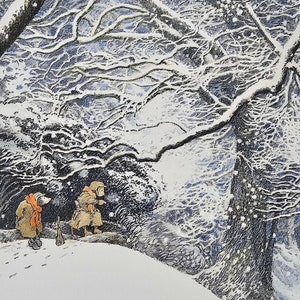 The Wind in the Willows, Mole, Ratty, Snow, Forest, Inga Moore, 2000 Vintage Book Print, Bookplate