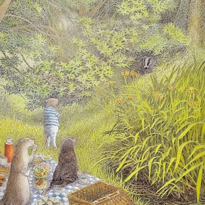 The Wind in the Willows, Badger, Ratty, Mole, Inga Moore, 2000 Vintage Book Print