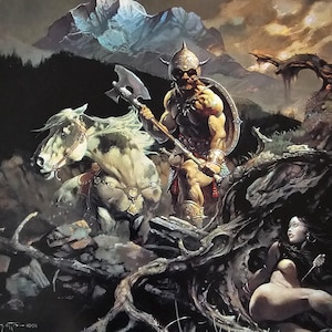 Frank Frazetta Nightwinds DETAIL warrior battle axe grey war