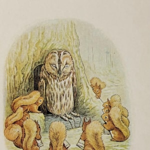 Beatrix Potter, O Conto do Esquilo Nutkin, Coruja, Cartão Postal Vintage de 1990