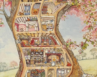 Brambly Hedge, Mr & Mrs Apple Live At Crabapple Cottage, Mouse, Mice, 1999 Vintage Book Print, Bookplate