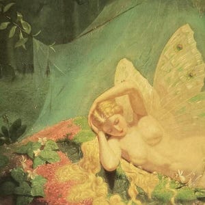 Feeën, daar slaapt Titania, fantasyart, vintage ansichtkaart 1994