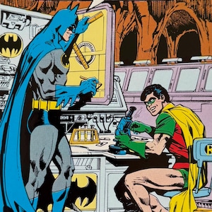 Batman e Robin lavorano insieme, DC Comics, Supereroe, 1981, Cartolina d'epoca