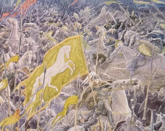 The Battle Of The Pelennor Fields, Tolkien, Lord of the Rings, The Hobbit, Fantasy Art, 1994 Vintage Book Print, Bookplate