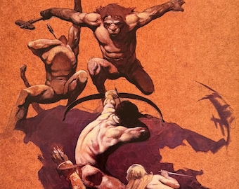 Frank Frazetta, Warrior With Bow Shooting Arrows, Fantasy Art, 2001 Vintage Book Plate, Print