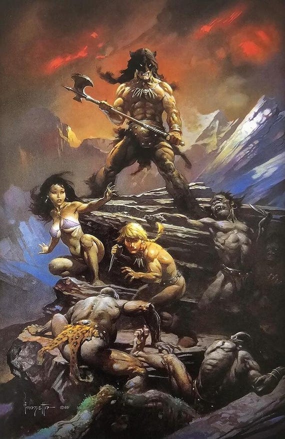 フランク・フラゼッタ、火と氷、戦士、戦い、ファンタジーアート、1999
