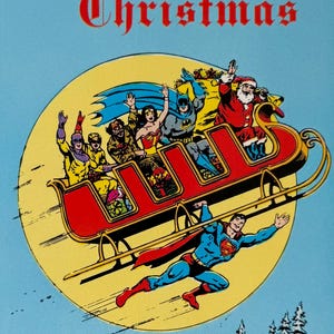 Superman, Wonder Woman, Joyeux Noël, DC Comics, super-héros, 1981, carte postale vintage