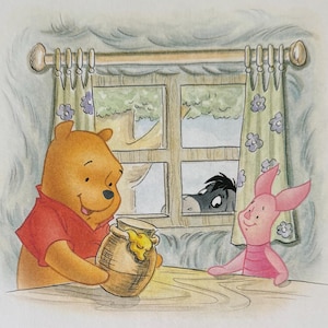 Winnie the Pooh, Eeyore And Piglet, Bear, Donkey, Pig, Disney, 2000 Vintage Book Print, Bookplate