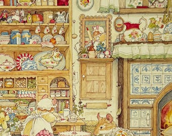 Brambly Hedge, Cucina, Torta di compleanno, Stampa di libro d'epoca del 1999, Ex libris
