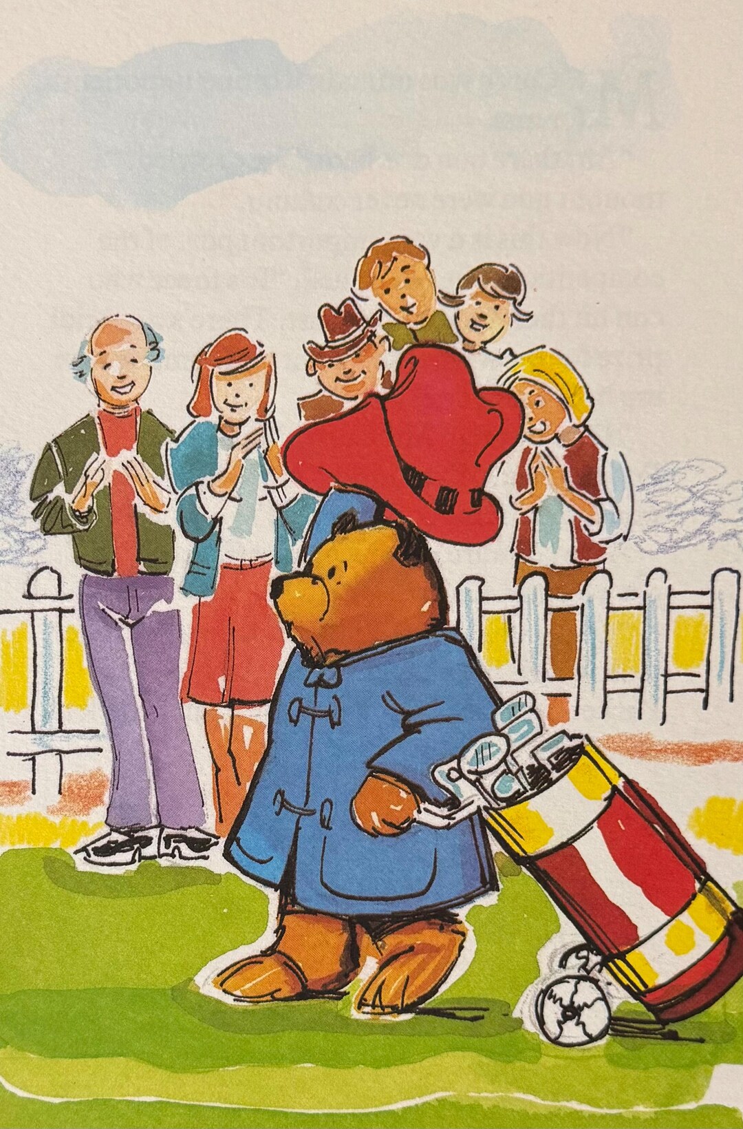 Paddington's メモリアル　プレート　1989年 Paddington Bear Playing Golf, 1989 Vintage Book Print, Bookplate