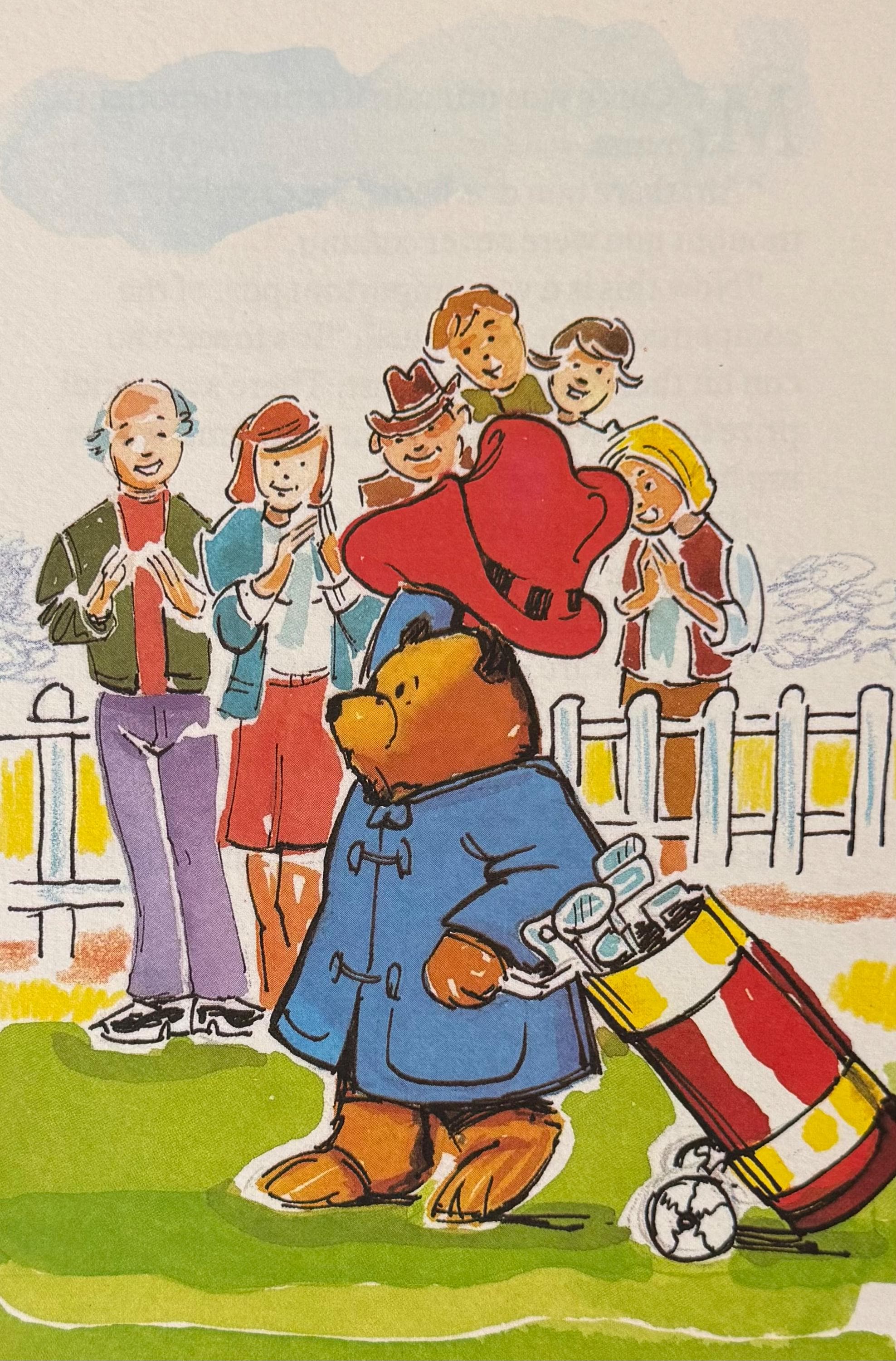 Paddington's メモリアル　プレート　1989年 Paddington Bear Playing Golf, 1989 Vintage Book Print, Bookplate