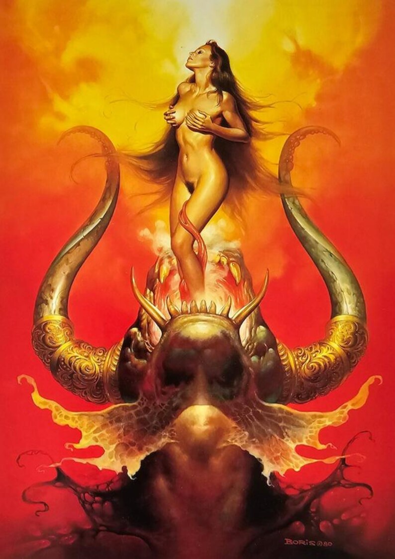 Boris Vallejo, Demon, Naked Woman, Flames, Fantasy Art, 1983 Vintage Book Print, Bookplate Etsy