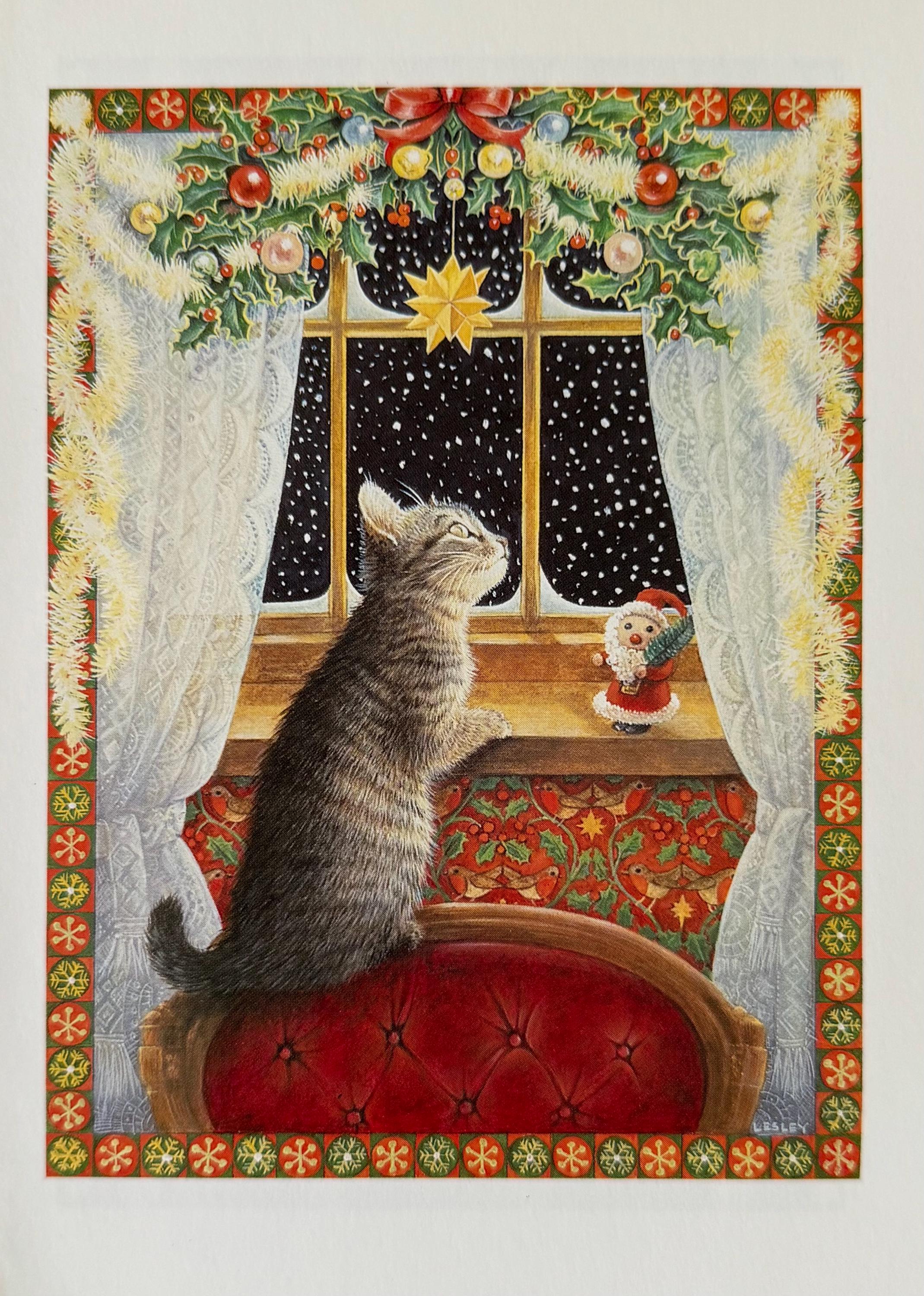 けい　クリスマス価格　自作絵画　風船でやって来たサンタ　猫の絵 サンタ 猫》☘️A4 ポスター 可愛い クリスマス プレゼント ねこ ネコ