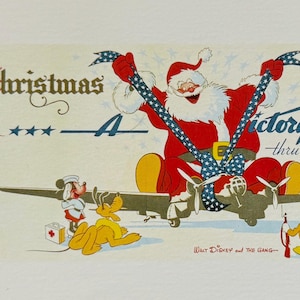 Disney, Mickey Mouse, Pato Donald, Minnie Mouse, Pluto, Más lejos la Navidad, Papá Noel, Feliz Año Nuevo, Postal vintage de 1991