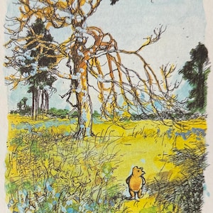 Winnie the Pooh Walking Through 100 Acre Wood, Disney, 2001 Vintage Book Print, Bookplate (Very Small)
