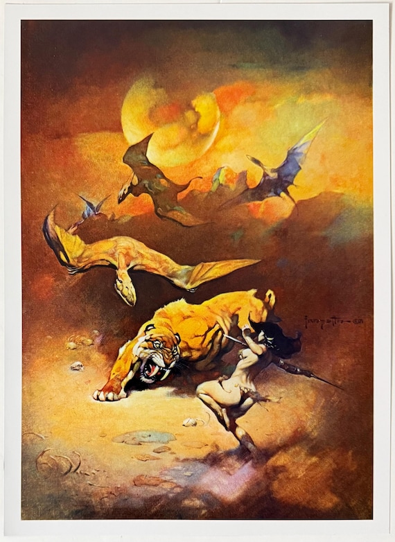 Frank Frazetta, Female Warrior, Sabre Tooth Tiger, Flying