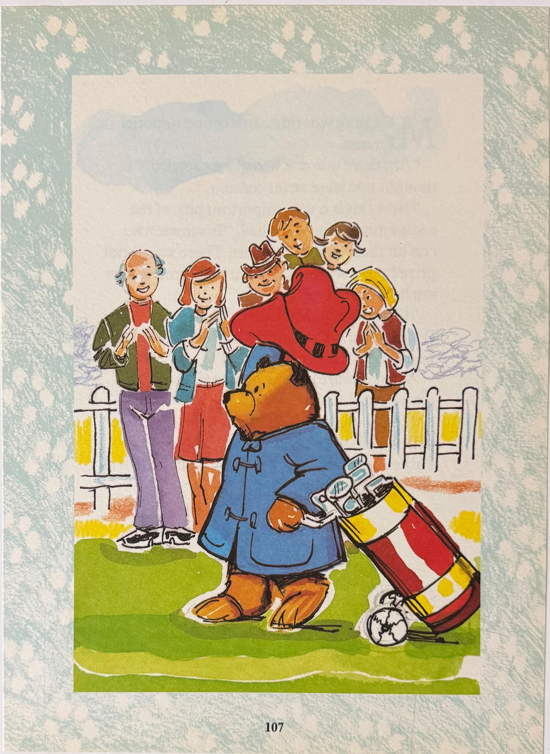 Paddington's メモリアル　プレート　1989年 Paddington Bear Playing Golf, 1989 Vintage Book Print, Bookplate