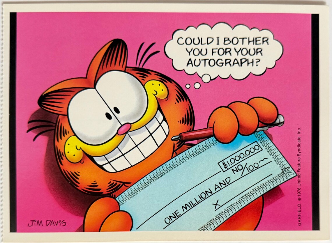 Garfield, Cat, Autograph, 1989 Vintage Postcard - Etsy
