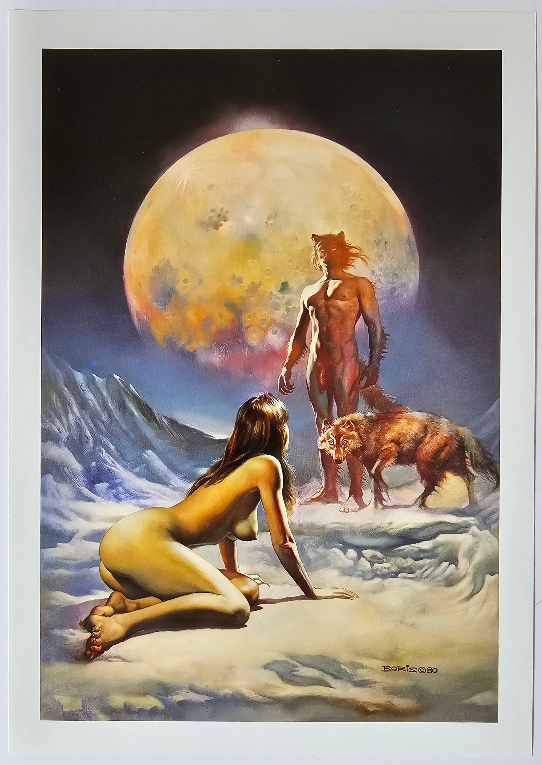 Boris Vallejo, Wolf, Full Moon, Fantasy Art, 1983 Vintage Book Print, Bookplate