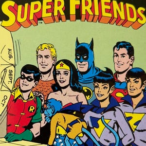 Batman, Robin, Superman, Wonder Woman, Super Amici, DC Comics, Supereroe, 1981, Cartolina d'epoca