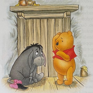 Winnie the Pooh Talking To Eeyore The Donkey, Disney, 2000 Vintage Book Print, Bookplate