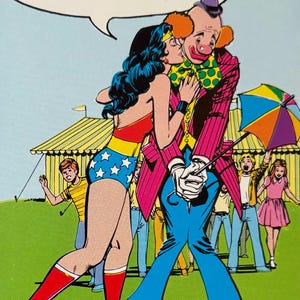 Wonder Woman, clown, DC Comics, super-héros, 1981, carte postale ancienne